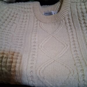Men's Cream Cable Knit Crewneck Sweater